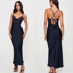 NWOT PRINCESS POLLY Treasure Bias Cut Maxi Dress In Navy Size 10